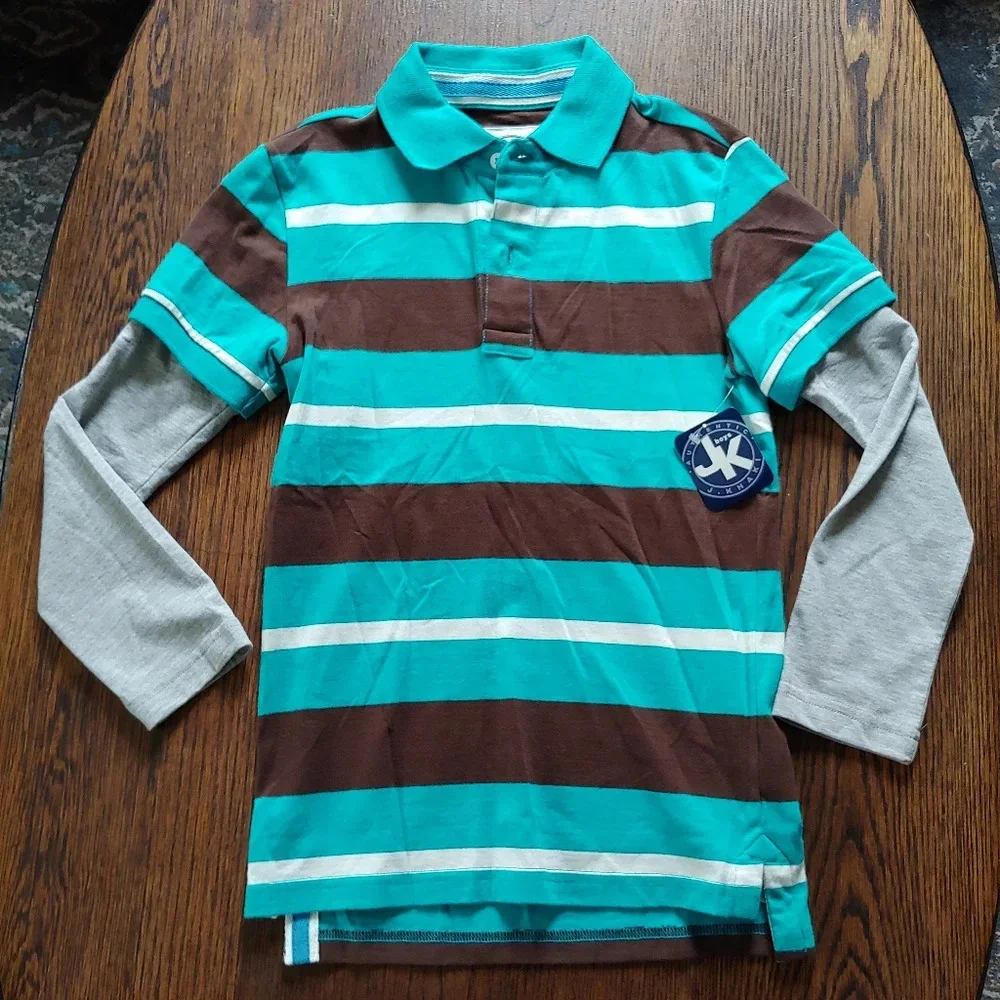 J. Khaki From Belk Long Sleeve Striped Polo Shirt Size Boys Small 6/7 NEW